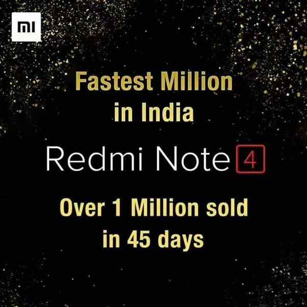 红米Note4印度销量破百万 仅用时45天