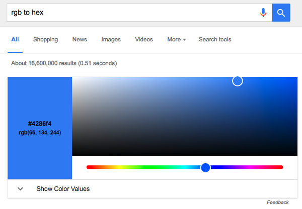 谷歌搜索现已支持RGB/16进制色转换