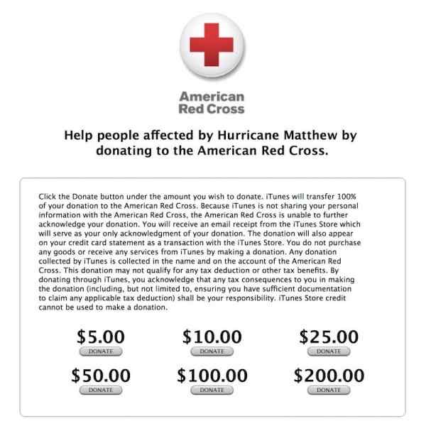 苹果呼吁用户对马修飓风进行救灾捐款