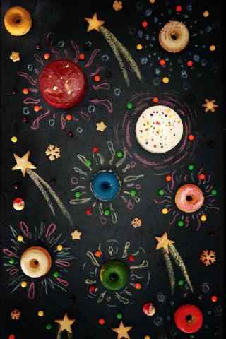 多彩甜甜圈与糖果手机壁纸