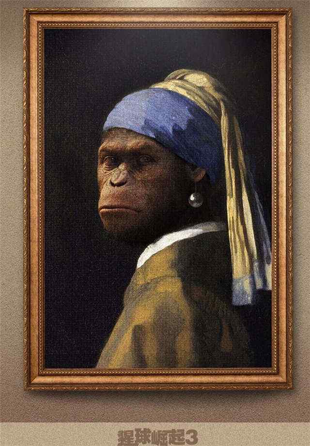 电影猩球崛起3创意油画手机海报