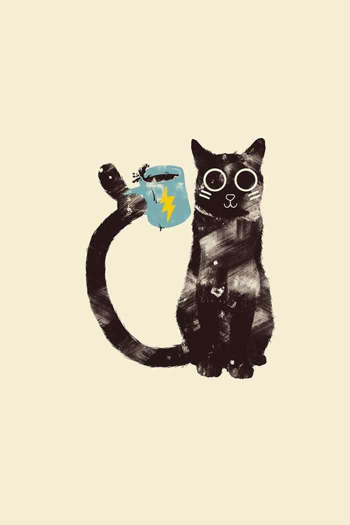 黑猫卡通手绘手机壁纸