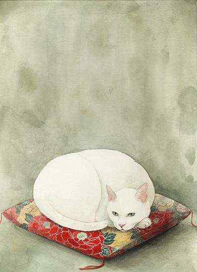 白色手绘猫咪手机壁纸