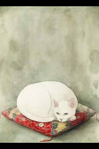 白色手绘猫咪手机壁纸