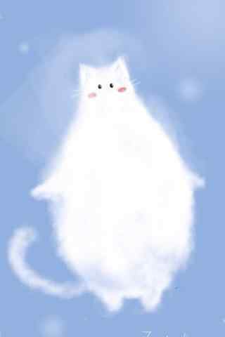 可爱的白色手绘猫咪手机壁纸