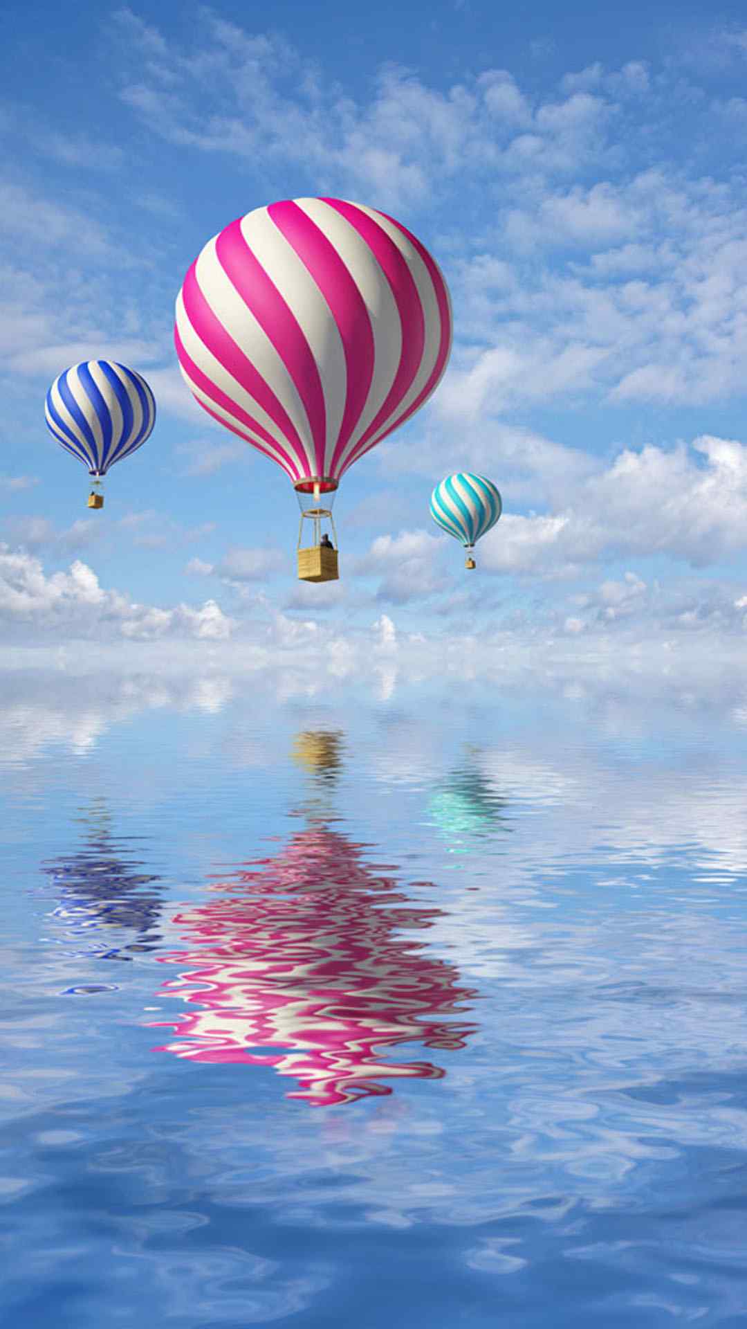 水面上的多彩热气球手机壁纸