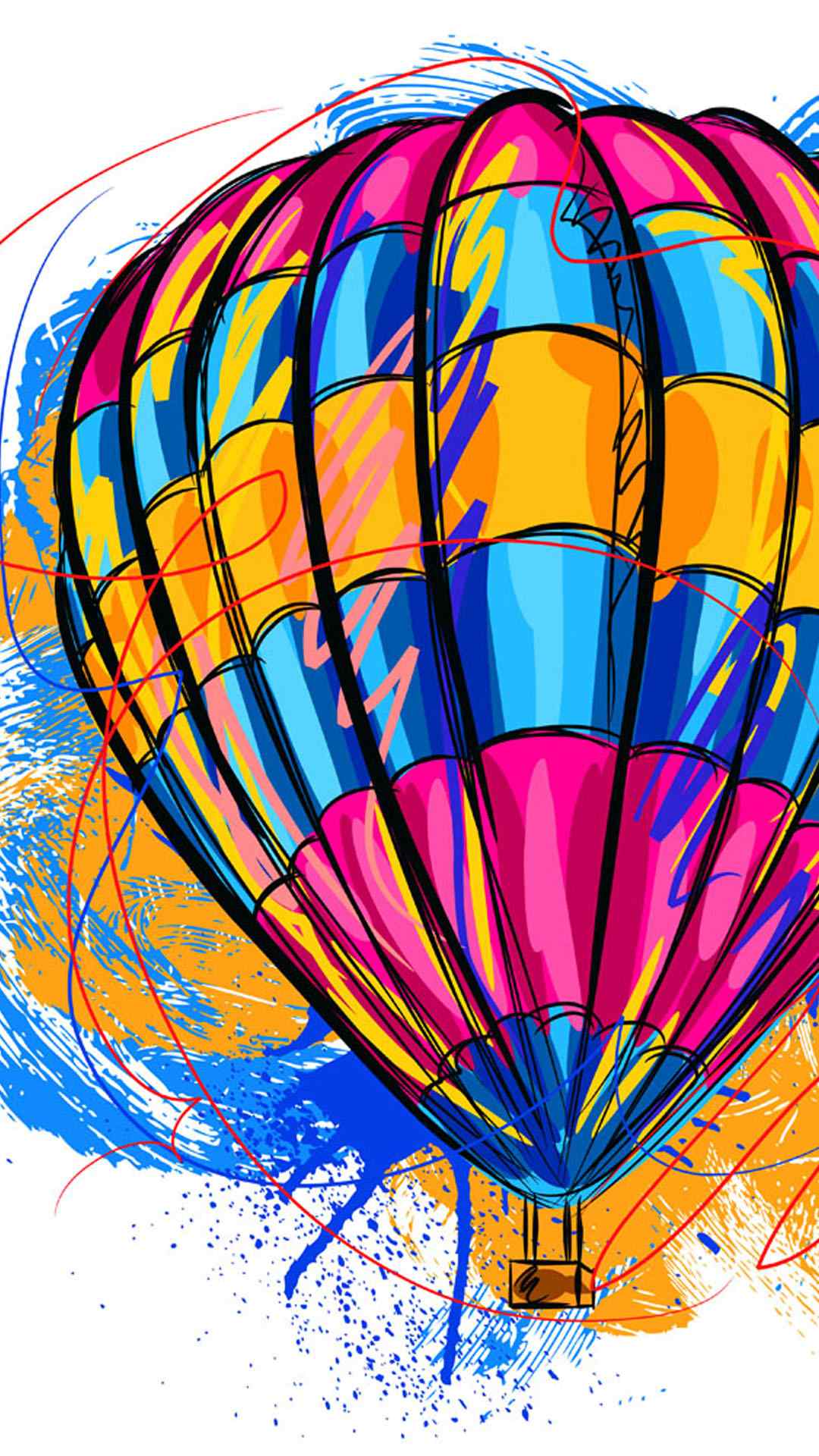 多彩热气球创意手绘手机壁纸