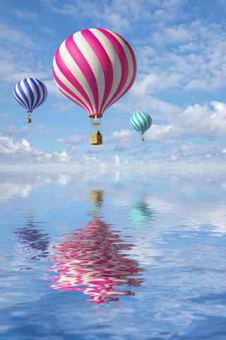 水面上的多彩热气球手机壁纸