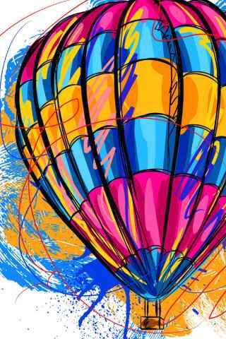 多彩热气球创意手绘手机壁纸