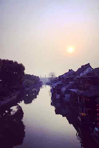 西塘古镇的安静晨曦风景手机壁纸