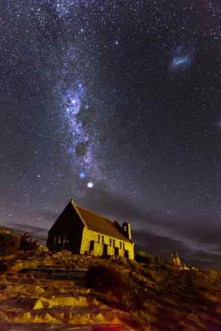 新西兰唯美的好牧羊人教堂星空手机壁纸