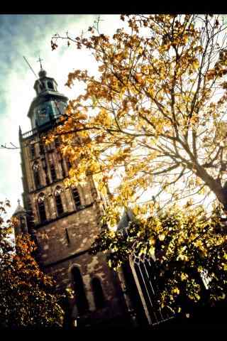 荷兰Walburg教堂秋日风景手机壁纸