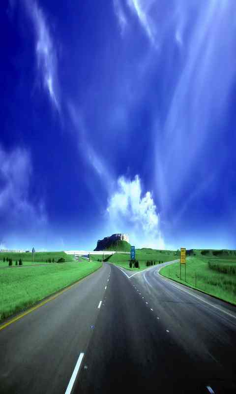 美丽的蓝天下的公路风景手机壁纸