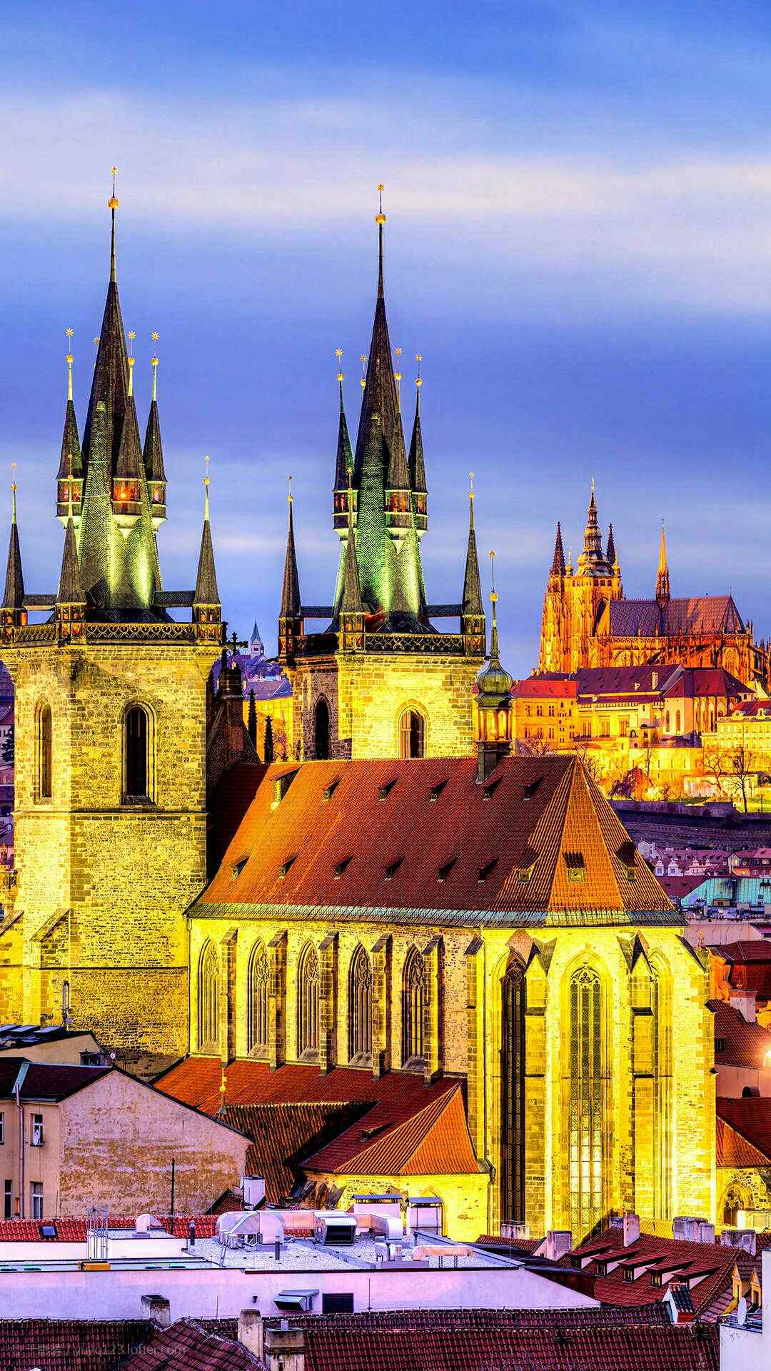 千塔之城布拉格唯美灯光夜景手机壁纸