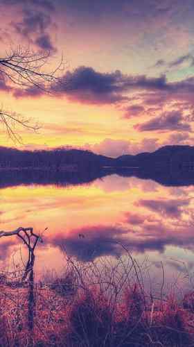黄昏夕阳下的绝美山水风景图片手机壁纸