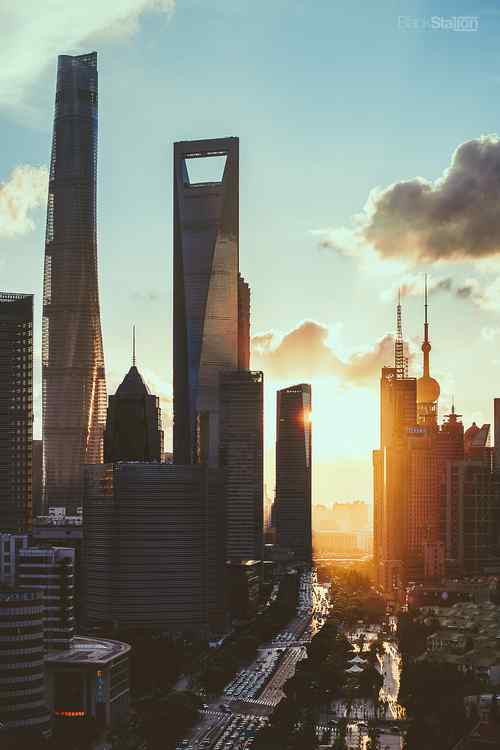 上海唯美朝霞都市风景图片手机壁纸