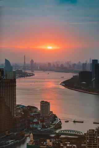 上海黄浦江唯美落日图片手机壁纸