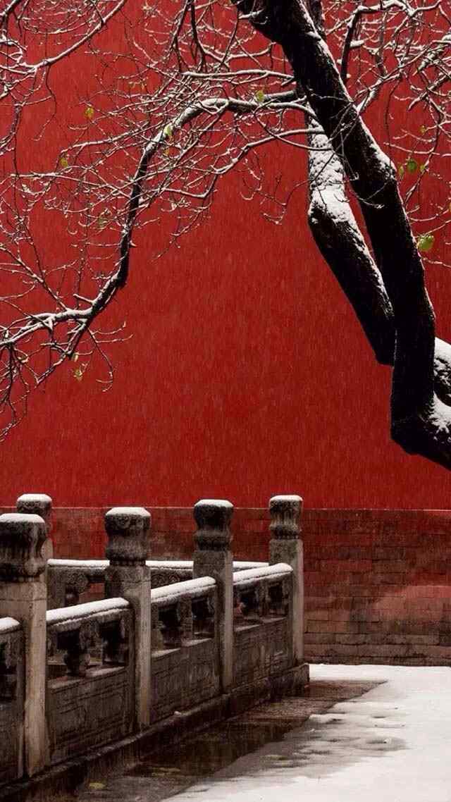 北京故宫红墙之内的雪景手机壁纸