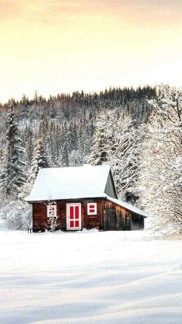 雪中的小木屋手机风景壁纸