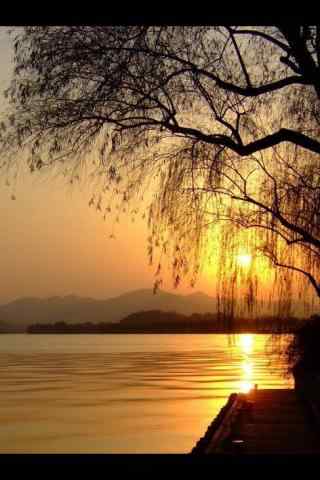 西湖夕阳美景手机壁纸