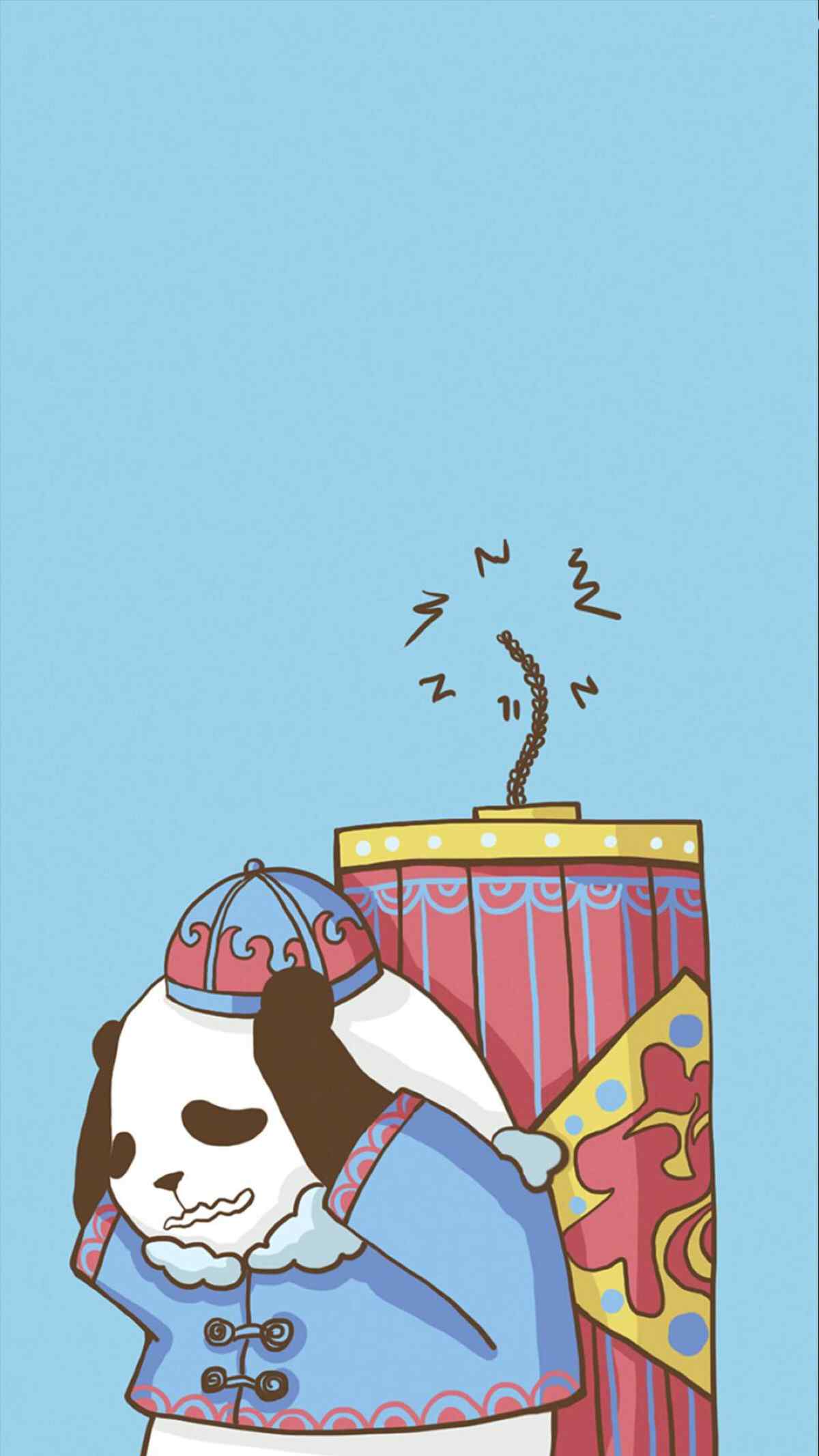 可爱的卡通熊猫放鞭炮新年图片手机壁纸