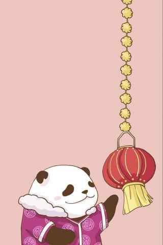 可爱的卡通熊猫新年系列手机壁纸