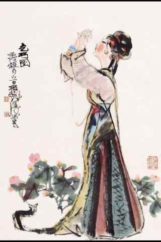 手绘七夕节织女手机壁纸