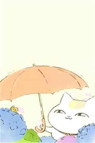 《夏目友人帐》之可爱的猫咪老师撑伞手机壁纸