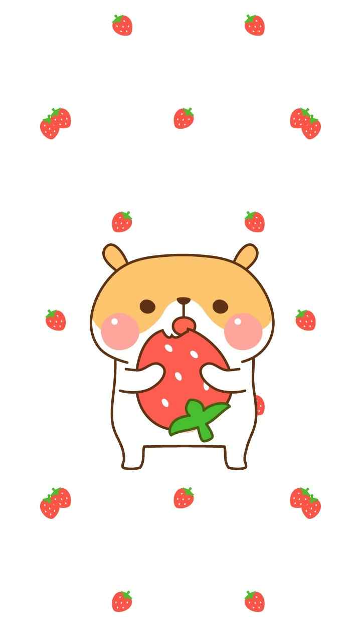 可爱小熊吃草莓卡通手机壁纸