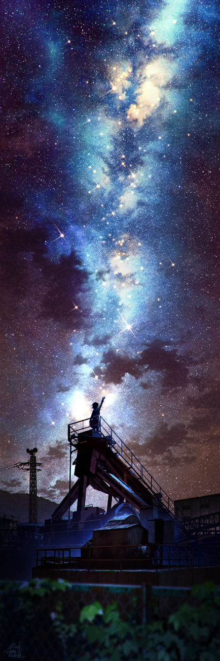 夜晚空中的银河 唯美动漫背景