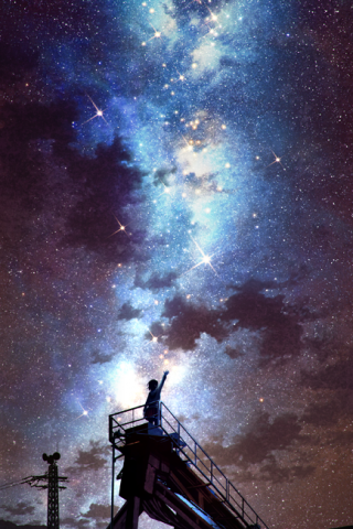 夜晚空中的银河 唯美动漫背景
