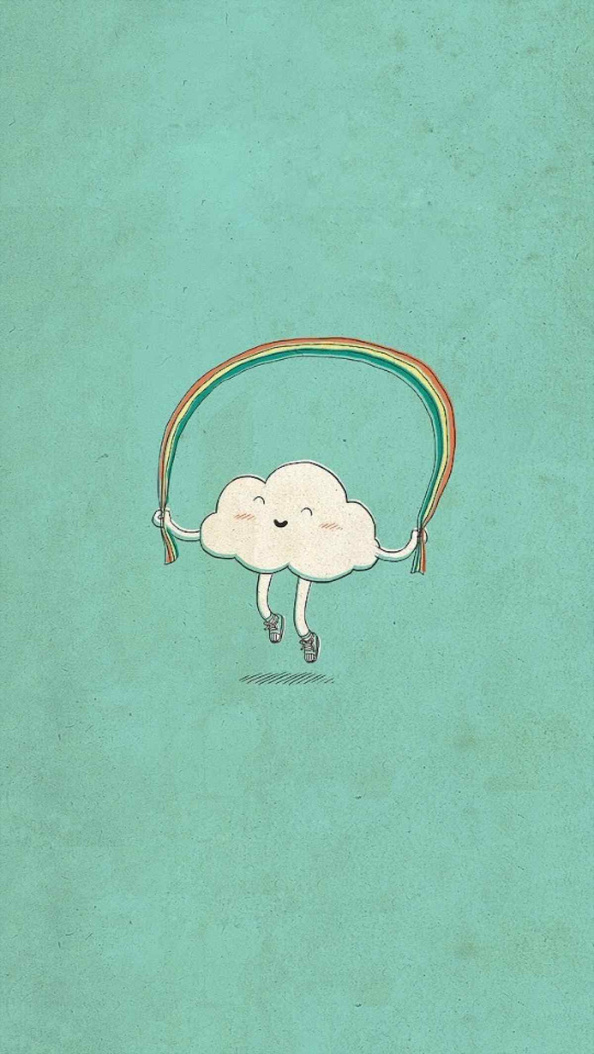 可爱卡通云朵与彩虹手机壁纸