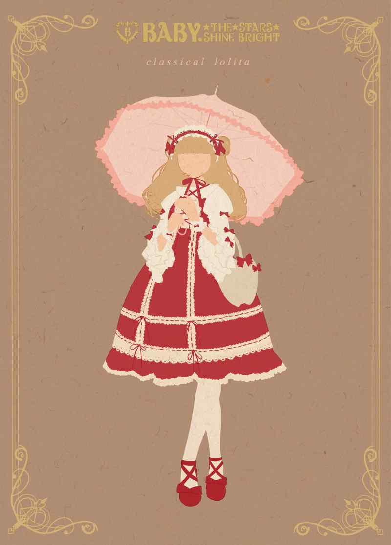 lolita洋装—手绘红色洋装手机壁纸