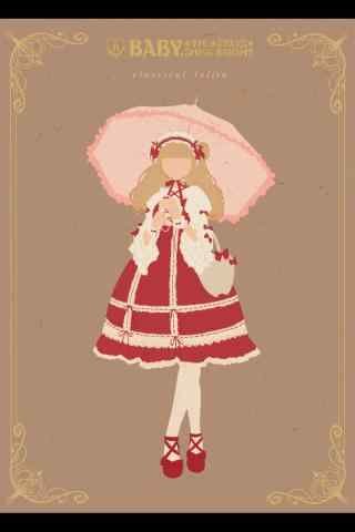 lolita洋装—手绘红色洋装手机壁纸