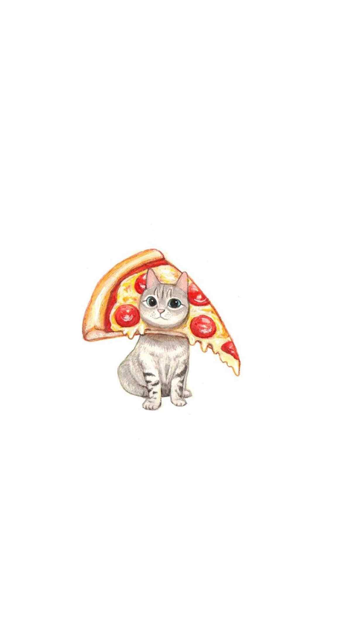 可爱的小猫咪与披萨图片手机壁纸