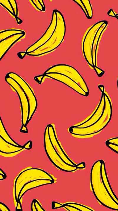 喜庆大红色背景小清新香蕉图片手机壁纸