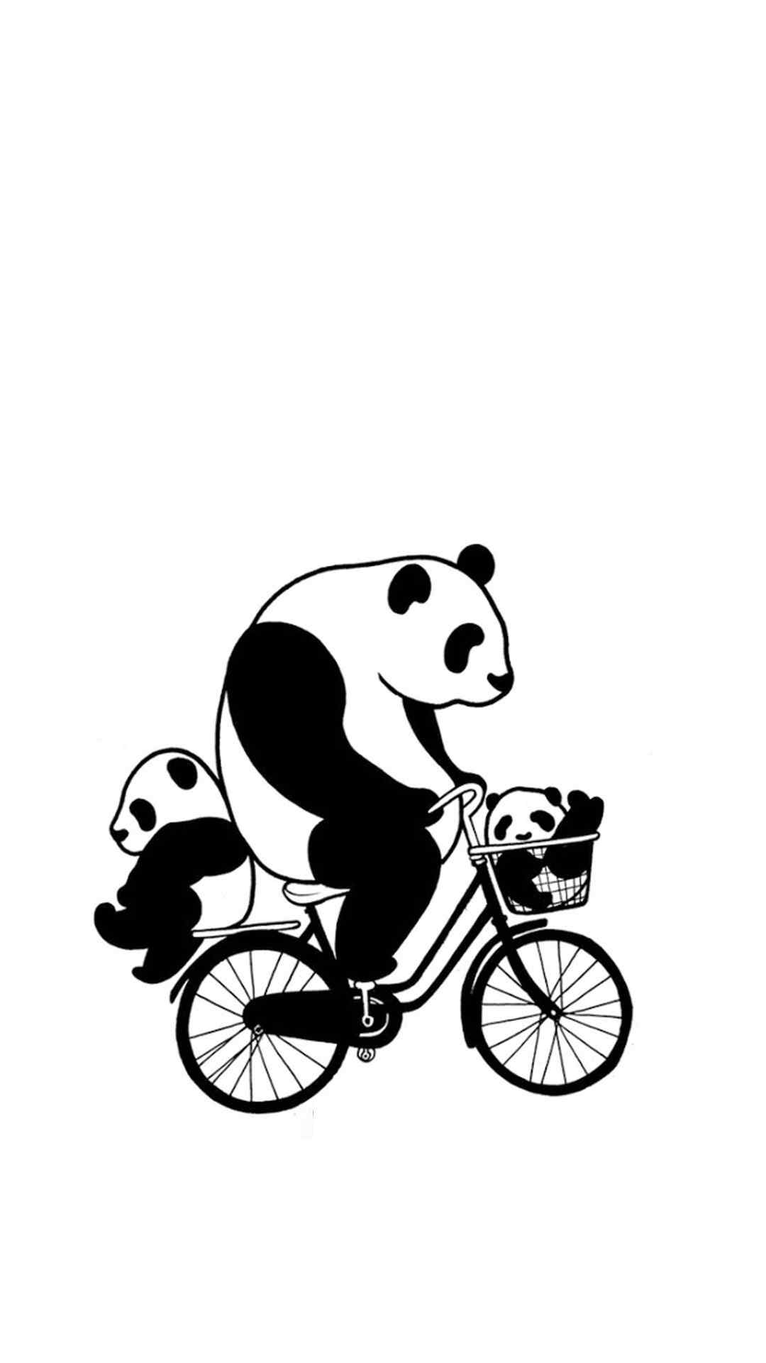 创意手绘熊猫骑自行车手机壁纸