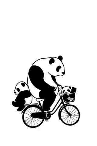 创意手绘熊猫骑自行车手机壁纸