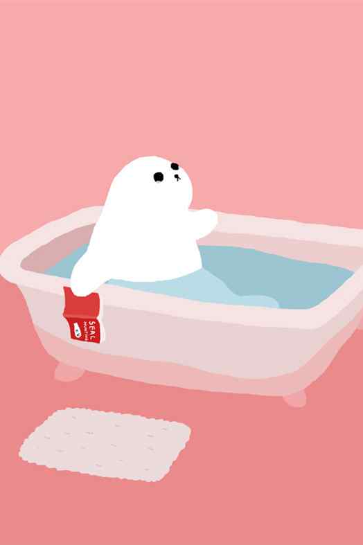 卡通可爱的小海豹洗澡手机壁纸
