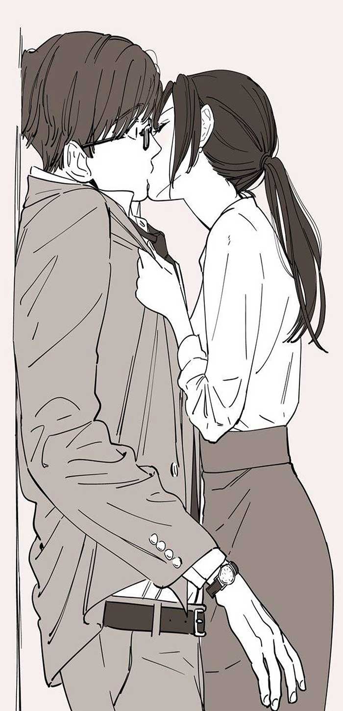 浪漫卡通情侣接吻高清手机壁纸