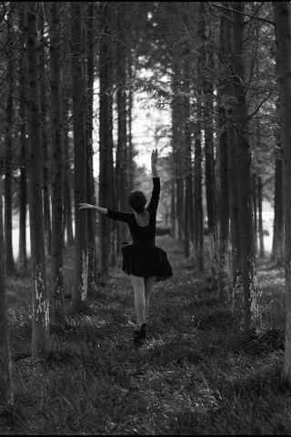 林中起舞的芭蕾舞者手机桌面壁纸