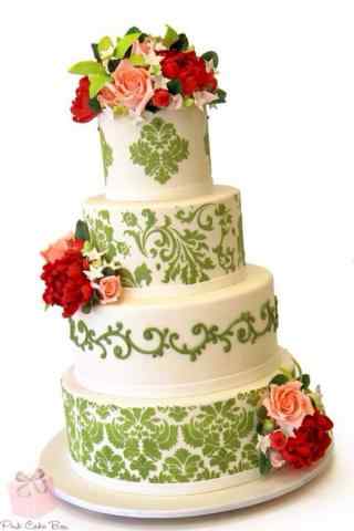 翻糖蛋糕创意绿色藤蔓红色花卉手机壁纸