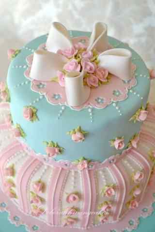 翻糖蛋糕蓝粉色可爱蝴蝶结手机壁纸