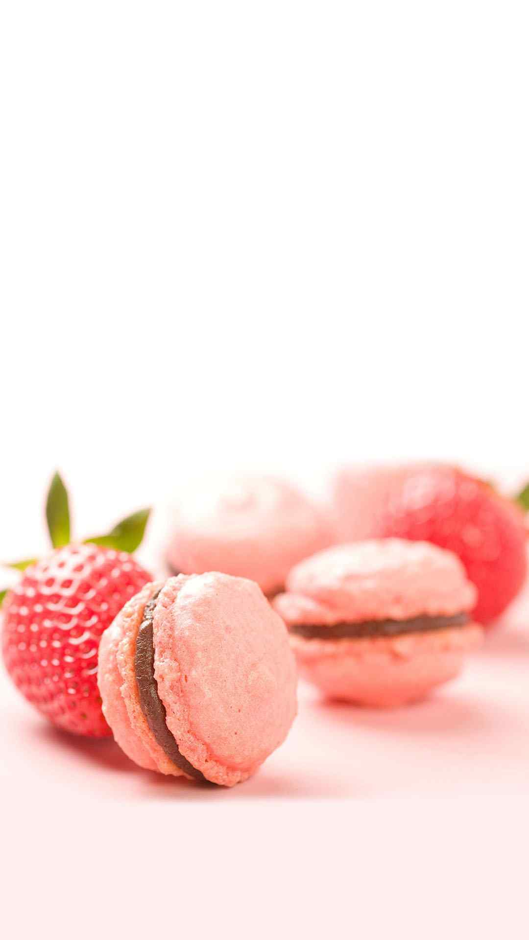 可爱甜蜜草莓马卡龙手机壁纸