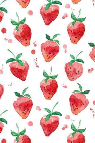 清新水彩草莓手机壁纸