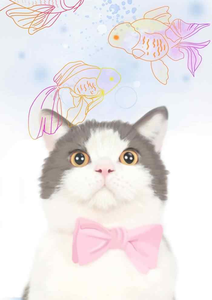 蠢萌可爱的猫咪手绘手机壁纸