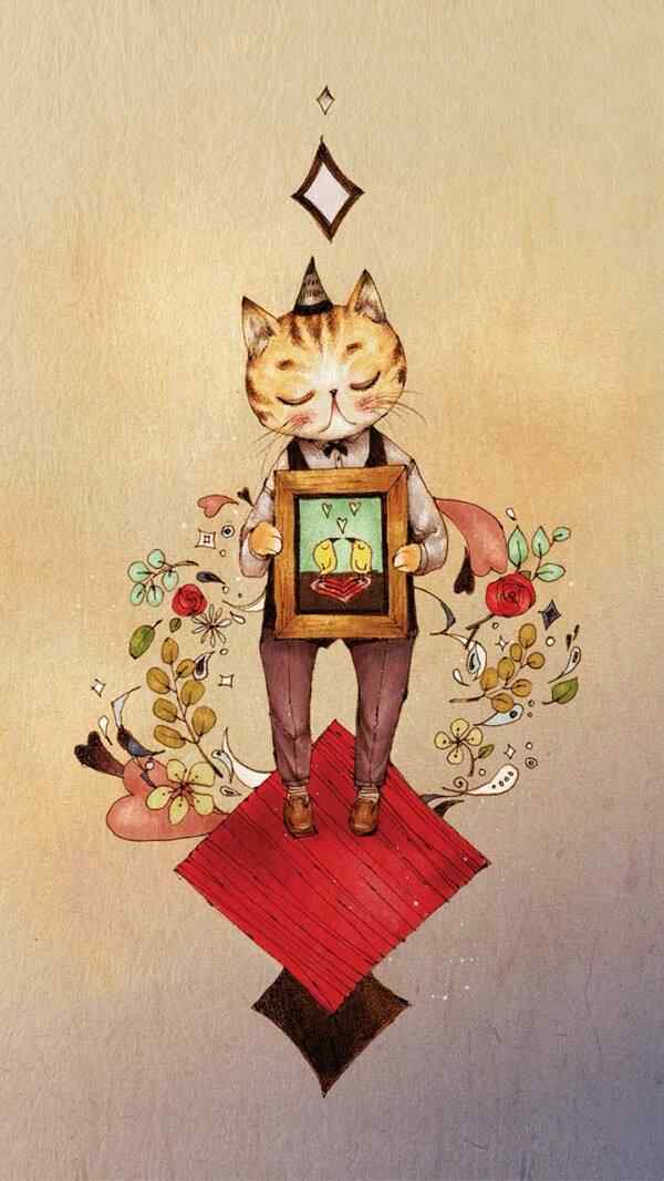 一只可爱的猫咪手绘手机壁纸
