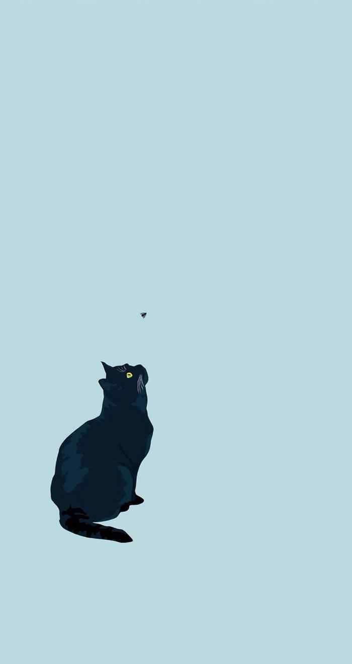 蓝色背景猫咪手绘手机壁纸