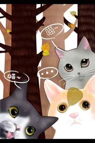 三只可爱的猫咪手绘手机壁纸
