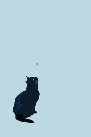 蓝色背景猫咪手绘手机壁纸